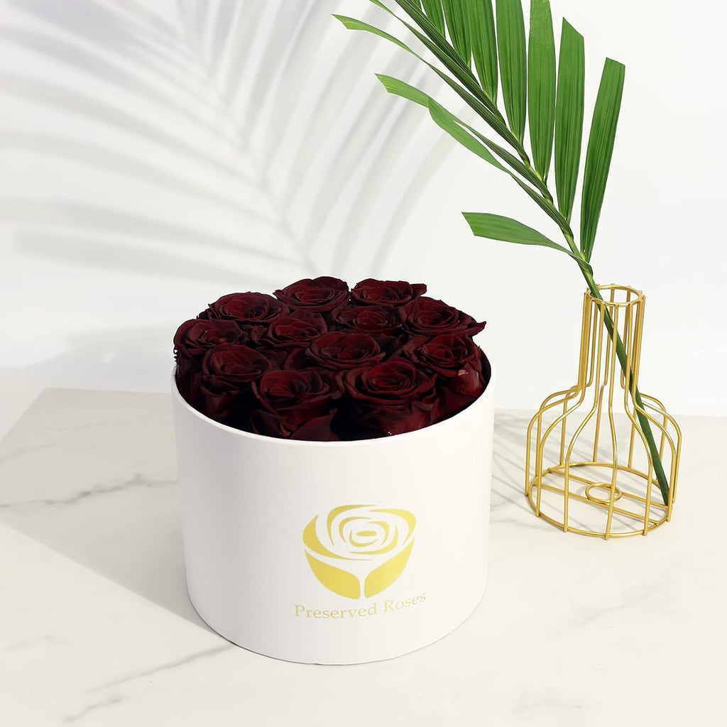 Eternal Real Rose, Rose Gift for Her 12 Real Rose in Box Handmade Rose Eternal Long Lasting Rose for Mother Wife Valentine'S Day Christmas Mother'S Day Girlfriend Birthday Gift (Redwine)