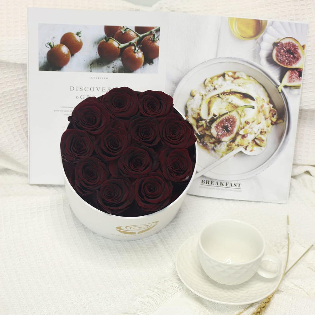 Eternal Real Rose, Rose Gift for Her 12 Real Rose in Box Handmade Rose Eternal Long Lasting Rose for Mother Wife Valentine'S Day Christmas Mother'S Day Girlfriend Birthday Gift (Redwine)