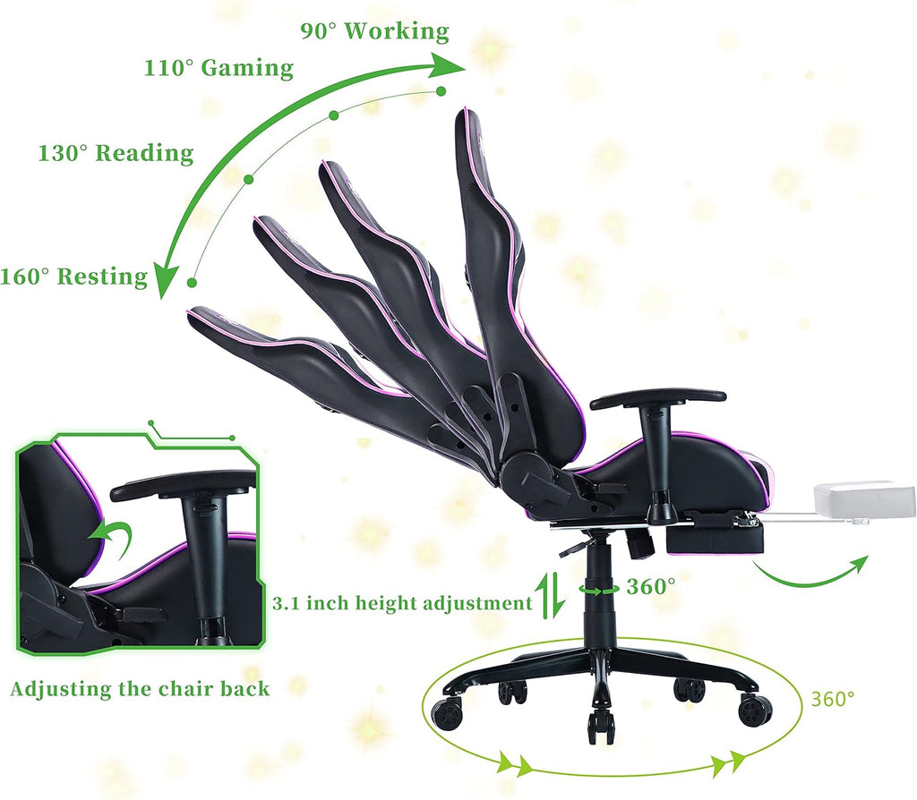 Pink Gaming Chair,Computer Chair,Gaming Chair with Footrest,Adjustable Gamer Chair with Headrest and Lumbar Support,Pu Leather Gaming Chair for Adults,Ergonomic Design