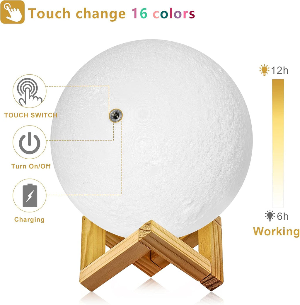 Moon Lamp 3D Printing 16 Colors Moon Light with Stand & Remote &Touch Control and USB Rechargeable, Best Birthday Thanksgiving Christmas Gifts for Baby Kids Lover (6 Inch)