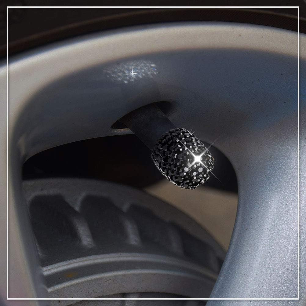 8 Pack Bling Valve Stem Caps, Sparkling Handmade Crystal Rhinestone Car Tire Valve Caps Bling Car Stem Covers Xmas Decor Chrome Attractive Dustproof (Black)
