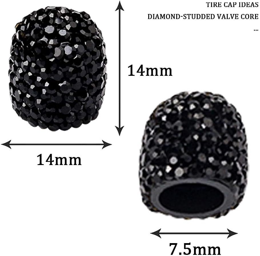 8 Pack Bling Valve Stem Caps, Sparkling Handmade Crystal Rhinestone Car Tire Valve Caps Bling Car Stem Covers Xmas Decor Chrome Attractive Dustproof (Black)