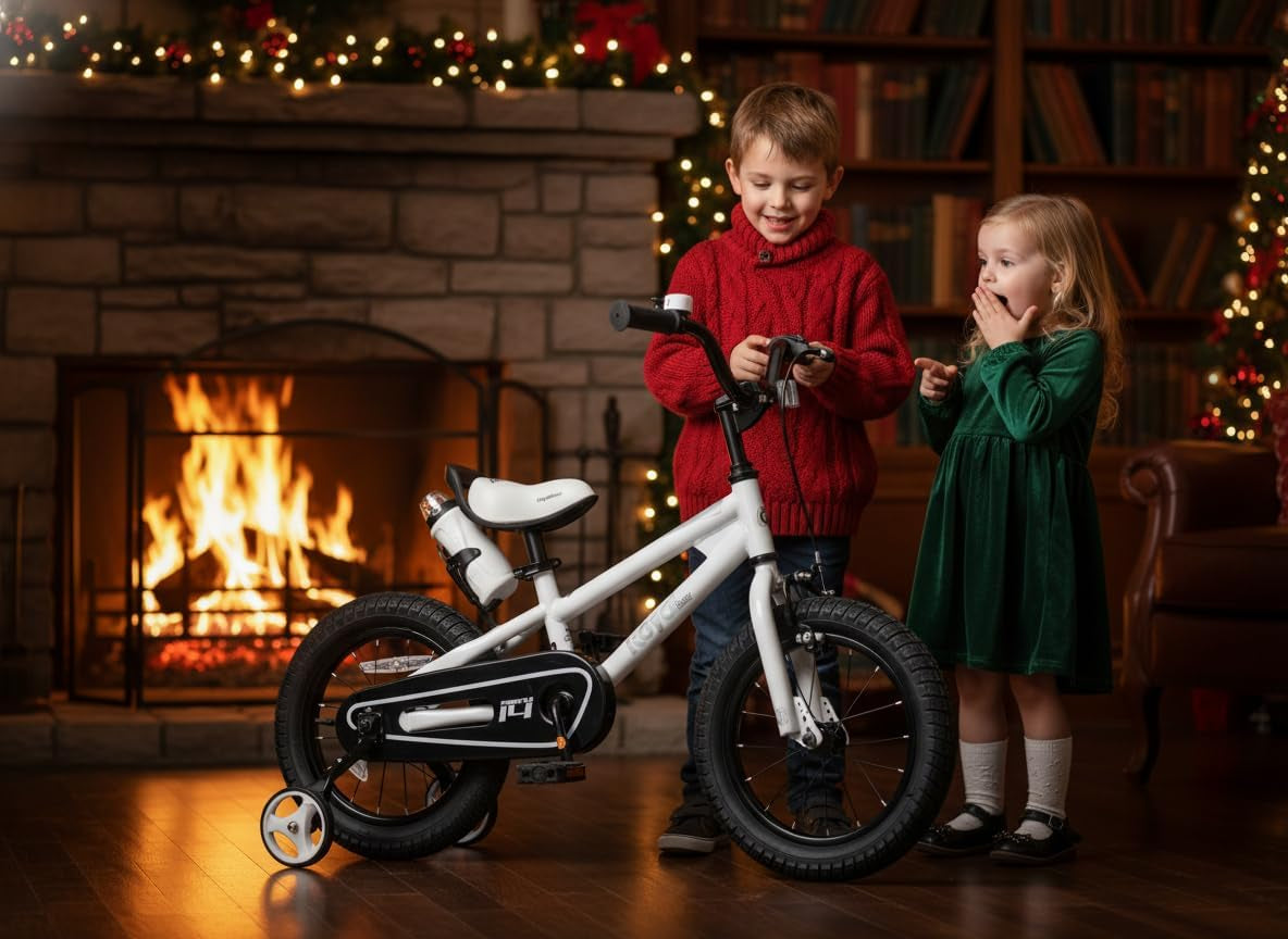 Freestyle Kids Bike Boys Girls 16 Inch BMX Childrens Bicycle with Training Wheels & Kickstand for Ages 4-7 Years, White