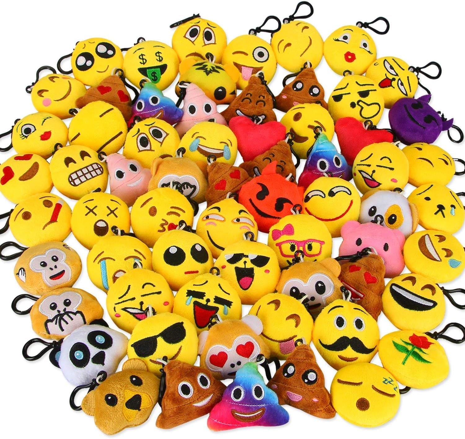 Emoticon Keychain Mini Cute Plush Pillows, Party Favors for Kids Valentine'S Day Gifts / Birthday Party Supplies, Easter Basket Stuffers Egg Fillers Carnival Prizes Toys for Kids (64 Pack)