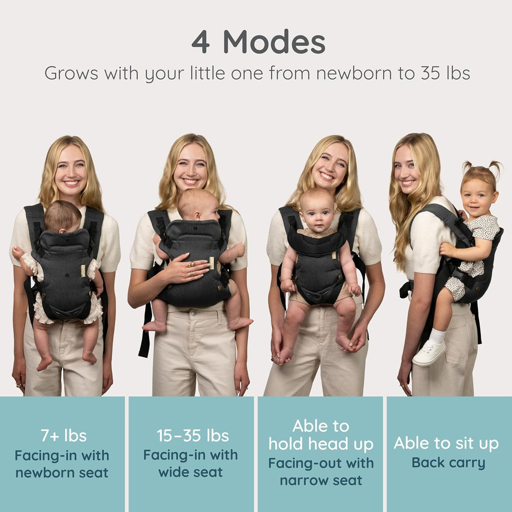 Flip Luxe 4-In-1 Convertible Baby Carrier, Ergonomic Infant to Toddler Carrier, Updated Lumbar Support, Premium Herringbone Fabric, Elevated Accents, Hands-Free Comfort, 7–35 Lbs, Affogato