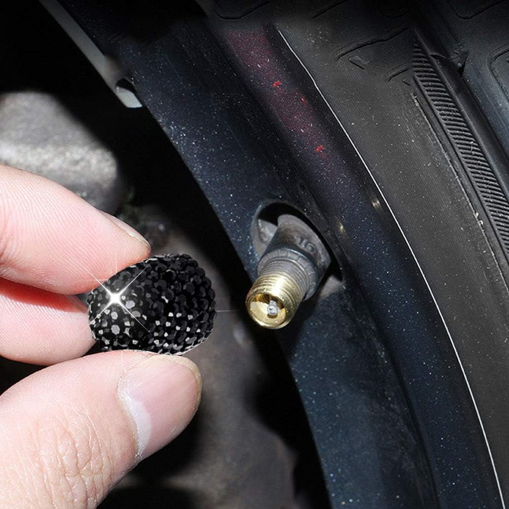 8 Pack Bling Valve Stem Caps, Sparkling Handmade Crystal Rhinestone Car Tire Valve Caps Bling Car Stem Covers Xmas Decor Chrome Attractive Dustproof (Black)