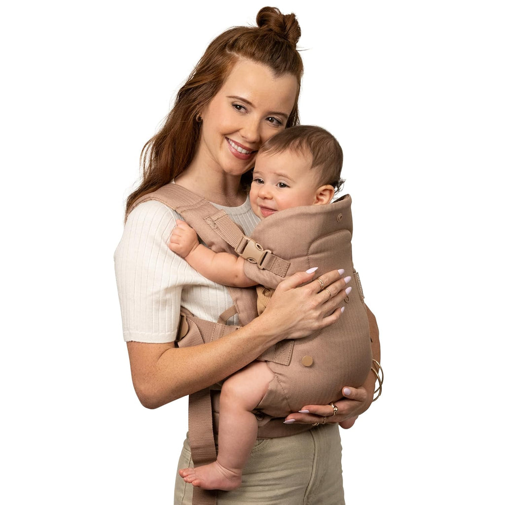 Flip Luxe 4-In-1 Convertible Baby Carrier, Ergonomic Infant to Toddler Carrier, Updated Lumbar Support, Premium Herringbone Fabric, Elevated Accents, Hands-Free Comfort, 7–35 Lbs, Affogato
