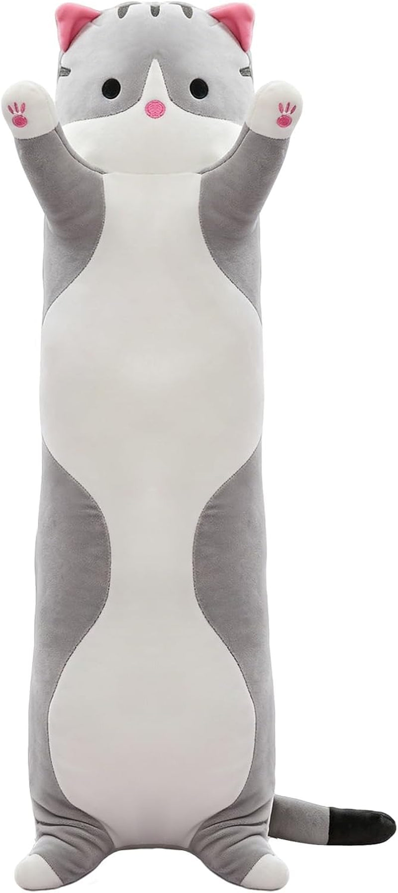 Cute Cat Plush Long Body Pillow – Soft Cartoon Stuffed Animal Doll, Kawaii Cat Plushie Toy Pillow Gifts for Kids, Girls & Girlfriend (Gray, 19.7 Inch)