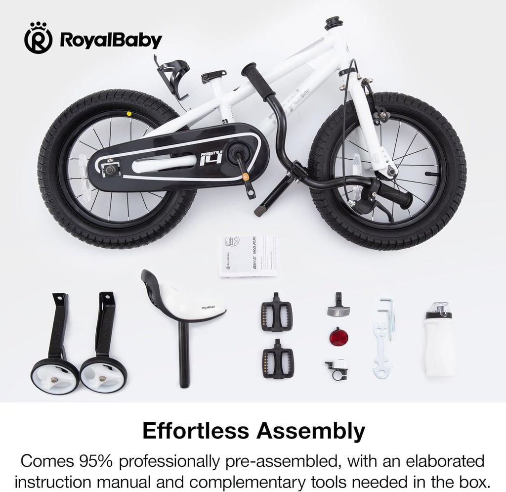 Freestyle Kids Bike Boys Girls 16 Inch BMX Childrens Bicycle with Training Wheels & Kickstand for Ages 4-7 Years, White