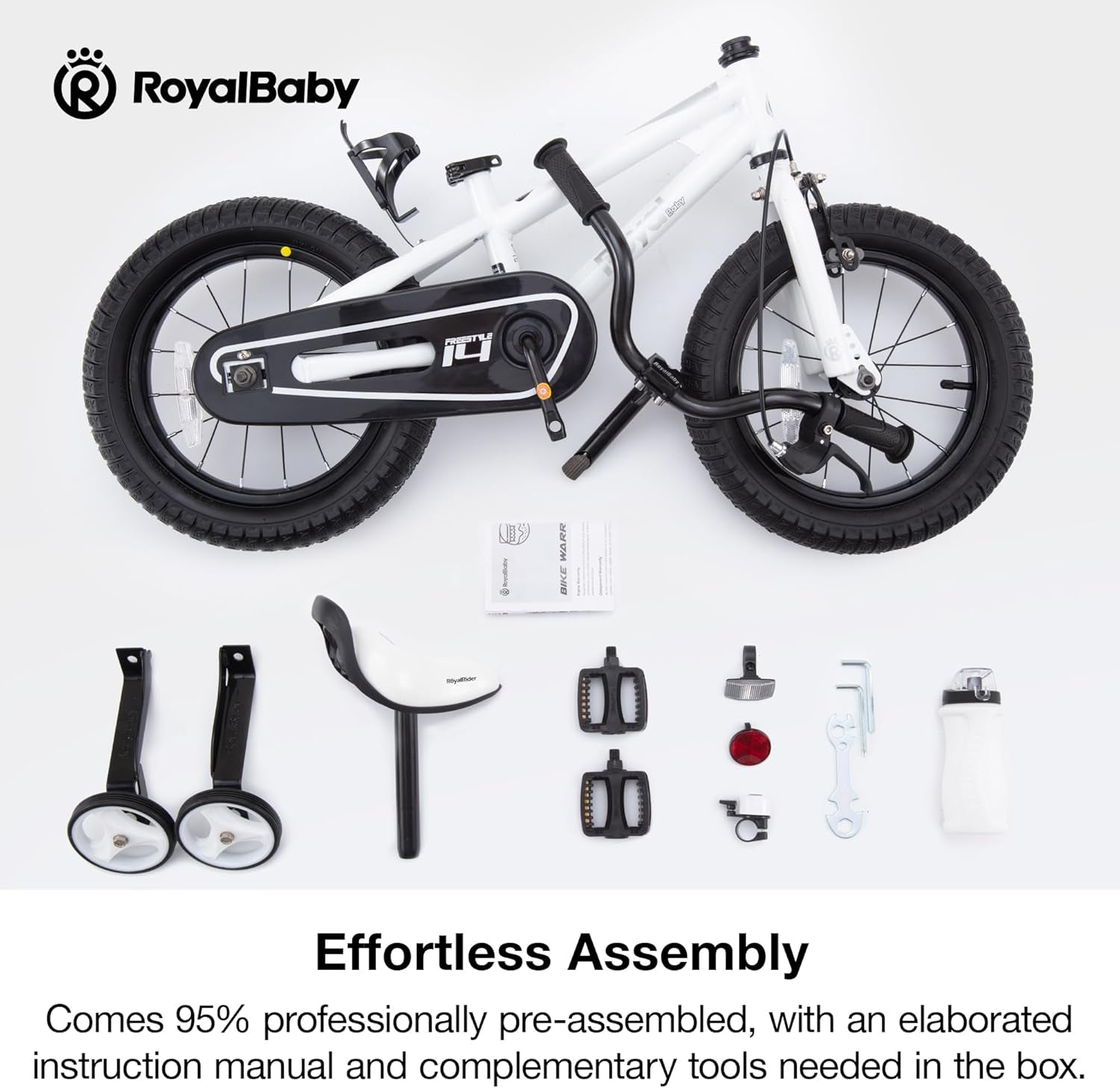 Freestyle Kids Bike Boys Girls 16 Inch BMX Childrens Bicycle with Training Wheels & Kickstand for Ages 4-7 Years, White