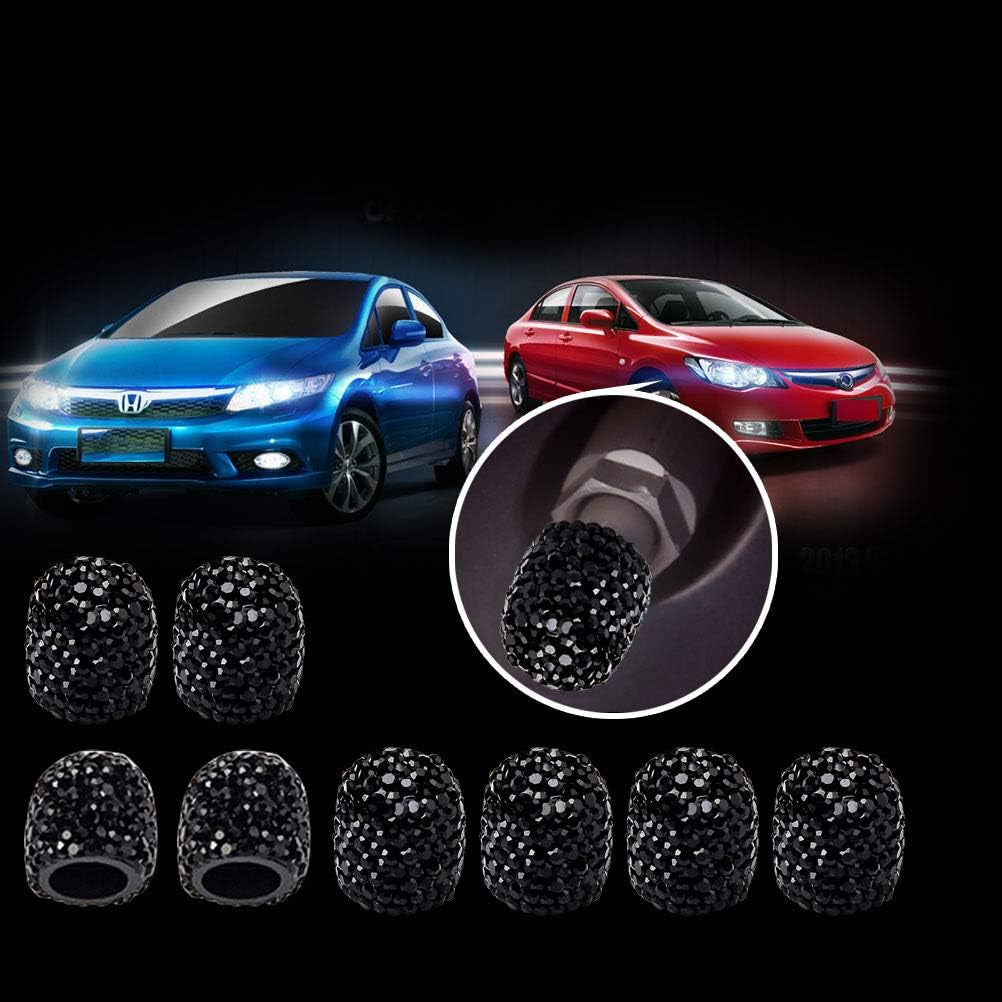 8 Pack Bling Valve Stem Caps, Sparkling Handmade Crystal Rhinestone Car Tire Valve Caps Bling Car Stem Covers Xmas Decor Chrome Attractive Dustproof (Black)