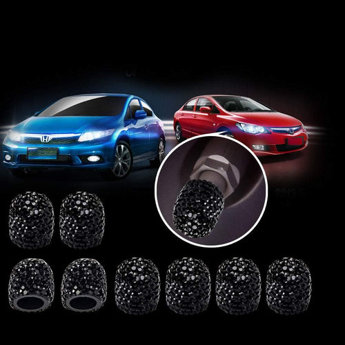 8 Pack Bling Valve Stem Caps, Sparkling Handmade Crystal Rhinestone Car Tire Valve Caps Bling Car Stem Covers Xmas Decor Chrome Attractive Dustproof (Black)