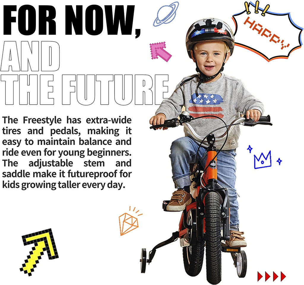Freestyle Kids Bike Boys Girls 16 Inch BMX Childrens Bicycle with Training Wheels & Kickstand for Ages 4-7 Years, White