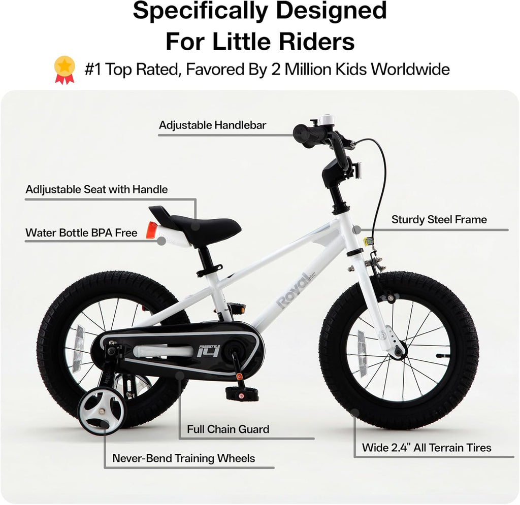 Freestyle Kids Bike Boys Girls 16 Inch BMX Childrens Bicycle with Training Wheels & Kickstand for Ages 4-7 Years, White