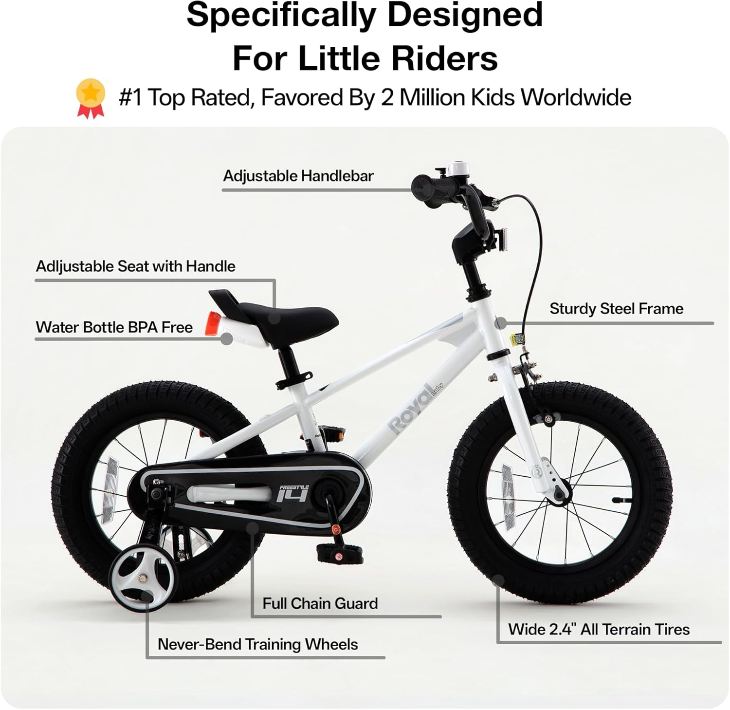 Freestyle Kids Bike Boys Girls 16 Inch BMX Childrens Bicycle with Training Wheels & Kickstand for Ages 4-7 Years, White