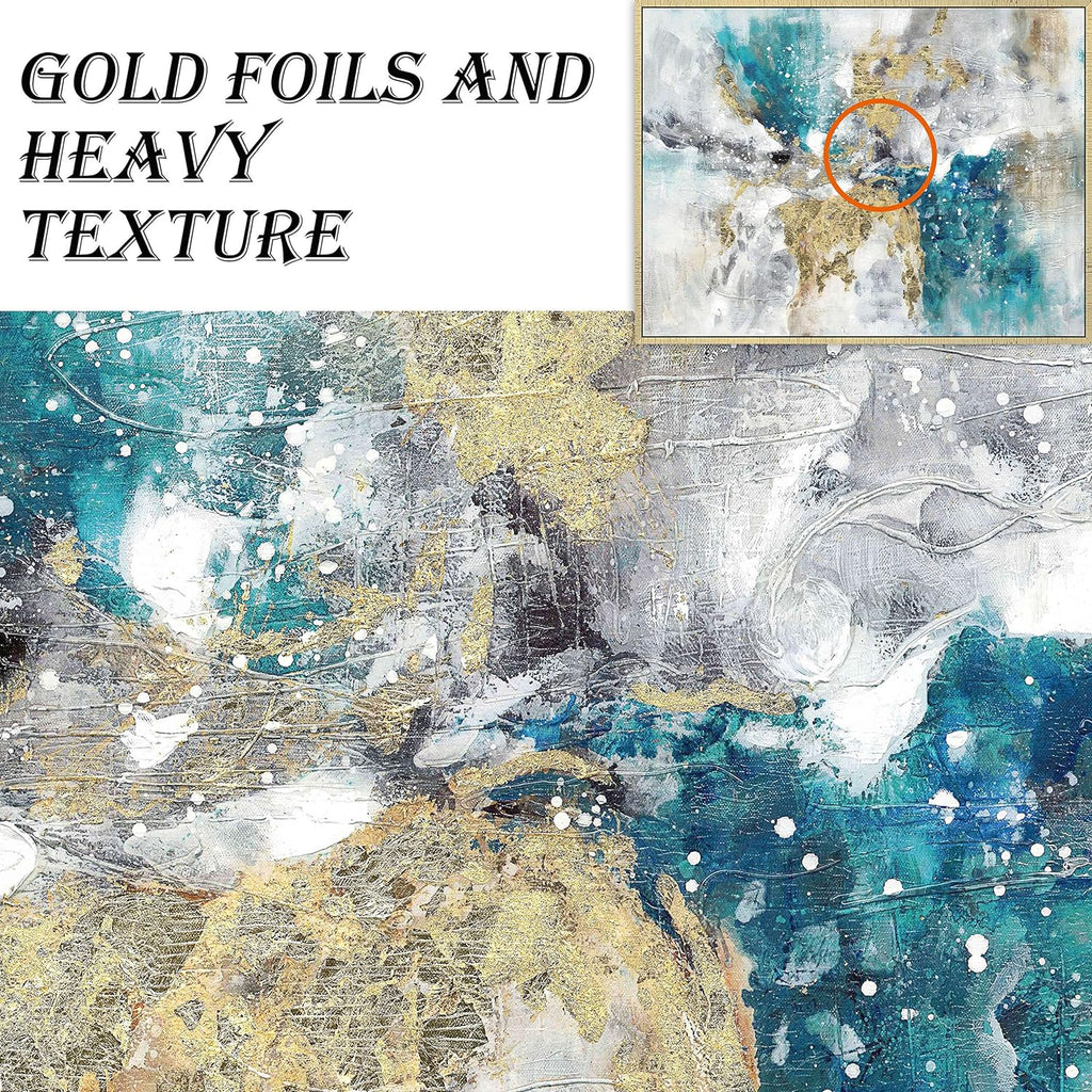 Abstract Canvas Framed Wall Art: Marble Abstract Heavy Texture Pictures Minimalist Painting with Gold Foil for Bedroom (40''W X 30''H, Multiple Sizes)
