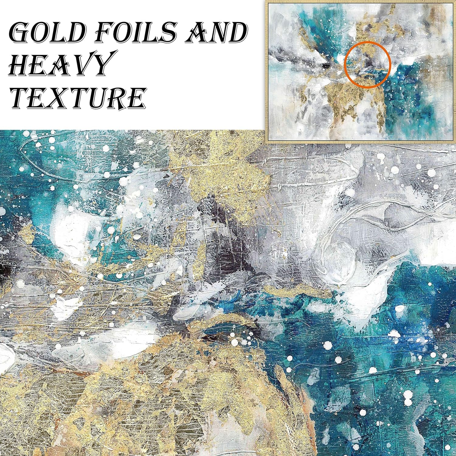 Abstract Canvas Framed Wall Art: Marble Abstract Heavy Texture Pictures Minimalist Painting with Gold Foil for Bedroom (40''W X 30''H, Multiple Sizes)