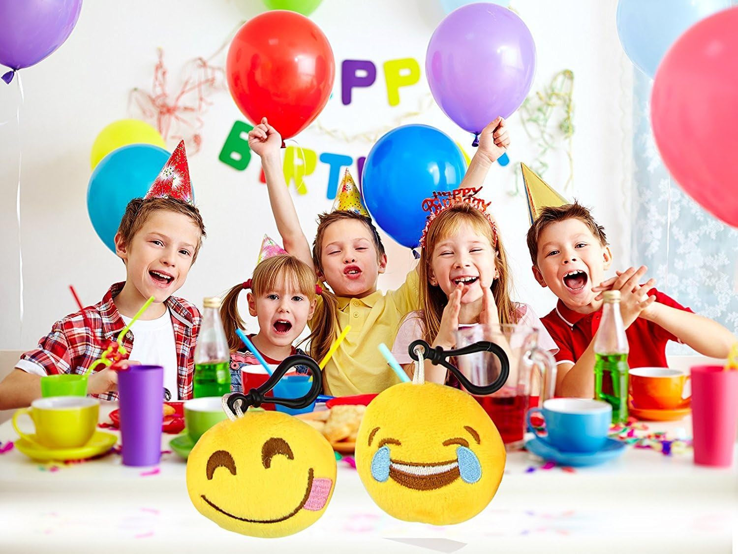 Emoticon Keychain Mini Cute Plush Pillows, Party Favors for Kids Valentine'S Day Gifts / Birthday Party Supplies, Easter Basket Stuffers Egg Fillers Carnival Prizes Toys for Kids (64 Pack)