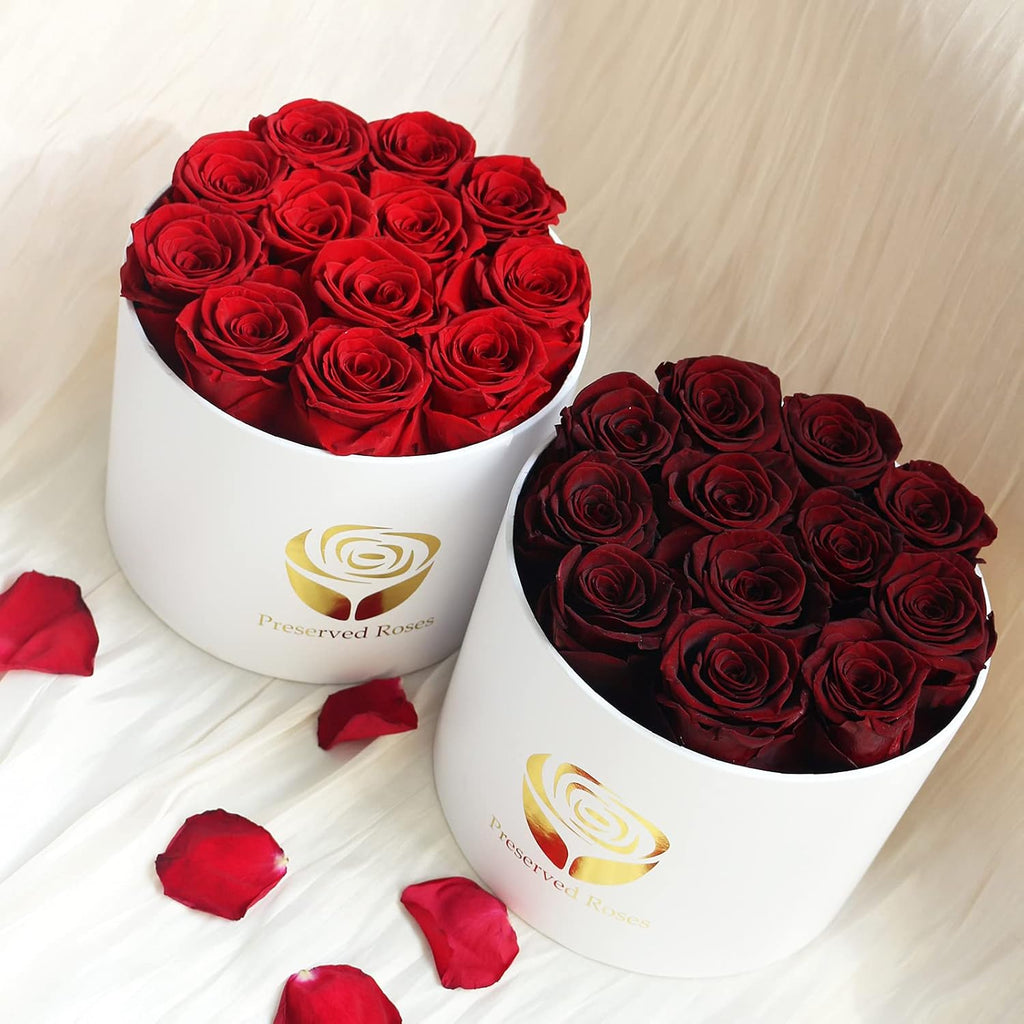 Eternal Real Rose, Rose Gift for Her 12 Real Rose in Box Handmade Rose Eternal Long Lasting Rose for Mother Wife Valentine'S Day Christmas Mother'S Day Girlfriend Birthday Gift (Redwine)