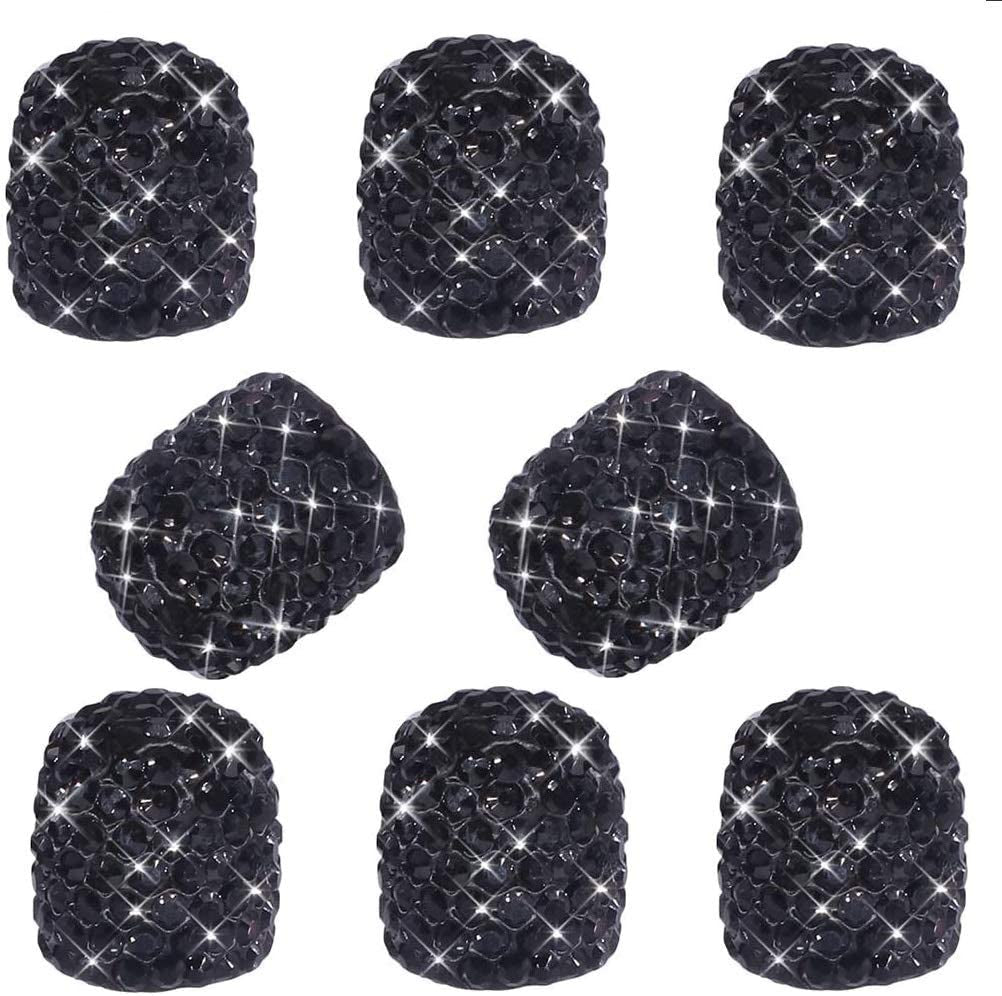 8 Pack Bling Valve Stem Caps, Sparkling Handmade Crystal Rhinestone Car Tire Valve Caps Bling Car Stem Covers Xmas Decor Chrome Attractive Dustproof (Black)