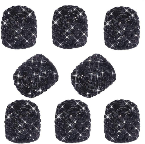 8 Pack Bling Valve Stem Caps, Sparkling Handmade Crystal Rhinestone Car Tire Valve Caps Bling Car Stem Covers Xmas Decor Chrome Attractive Dustproof (Black)
